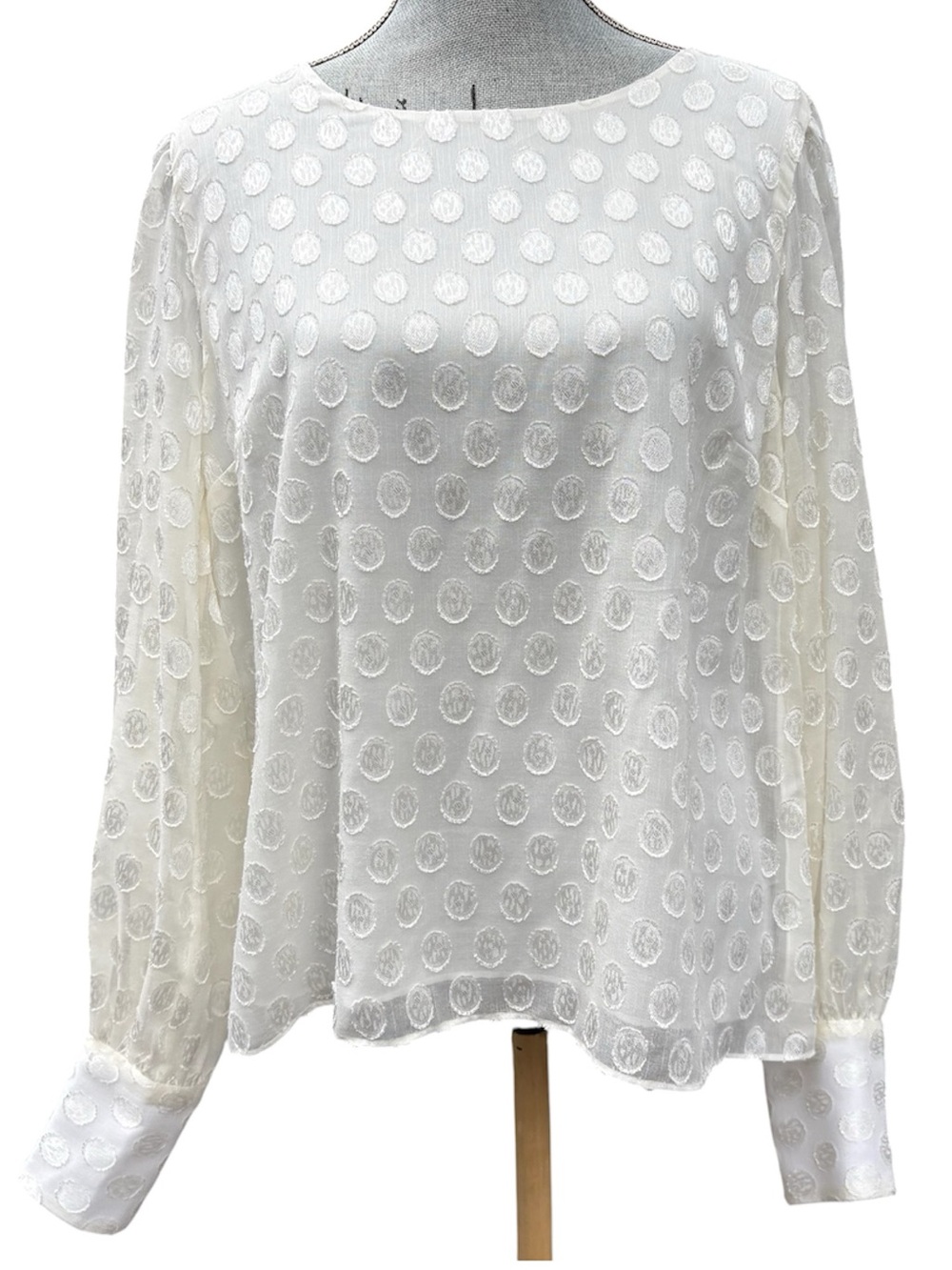 Lily Pulitzer Cream Polka Dot Long Sleeve Sheer Blouse Business Casual XL